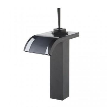 Retro waterval kraan voor wastafel Olie brons met donker gekleurde glazen mond