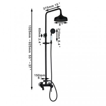 Nostalgische zwart Olie brons opbouw douche met douchekop 20 CM retro handdouche met keramiek