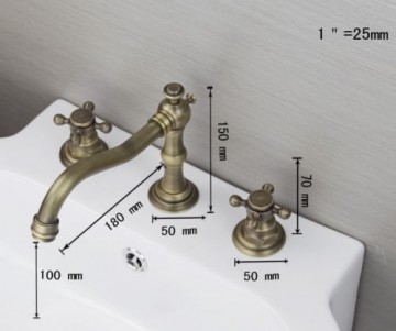 3 delige Retro Badkraan voor montage op badrand  of voor wastafel montage