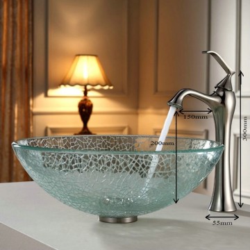 Elegante nikkel kleurige afgewerkte wastafel kraan met hand geschilderde glazen waskom
