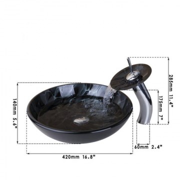 Watervalkraan met ronde glazen mond en gehard glazen waskom stijvol design