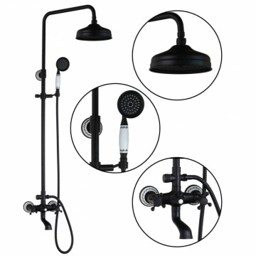 Retro zwart Olie brons opbouw douche set douchekop 20 CM retro handdouche met keramiek