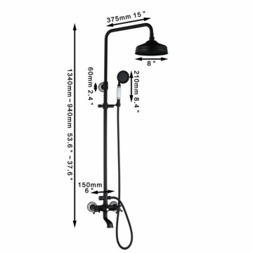 Retro zwart Olie brons opbouw douche set douchekop 20 CM retro handdouche met keramiek