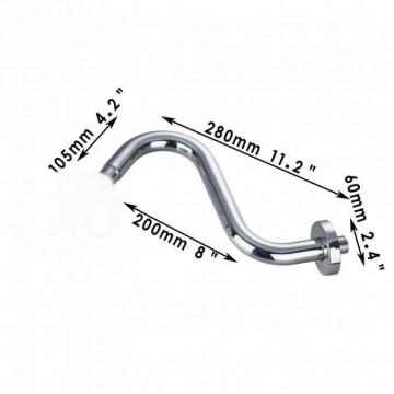 Gebogen RVS Douchestang / douche-arm 280 MM lang rond design voor muurbevestiging