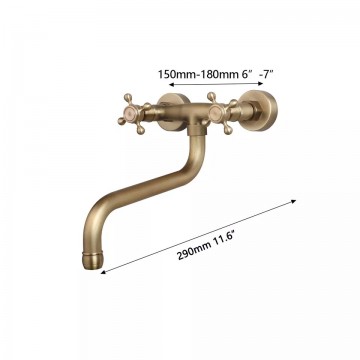 Afmeting  nostalgische muurkraan bronskleurig