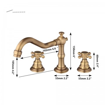 Afmeting bronskleurige opbouw kraan