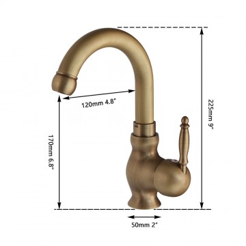 Afmeting bronskleurige wastafelkraan draaibaar