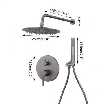 Afmeting gun metal inbouwdouche