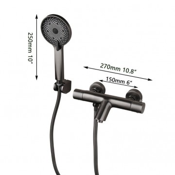 Afmeting gun metal thermostatische badkraan met handdouche