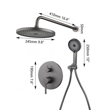 Afmeting inbouw regendouche gun metal uitvoering