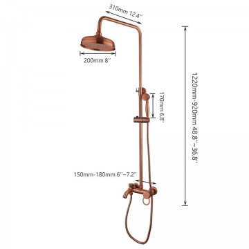 Afmeting koperkleurige regendouche nostalgisch