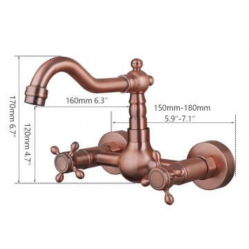 Afmeting koperkleurige wastafelkraan