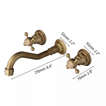 Afmeting nostalgisch bronskleurige muurkaan wastafelkraan