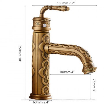 Afmeting wastafelkraan bronskleurig