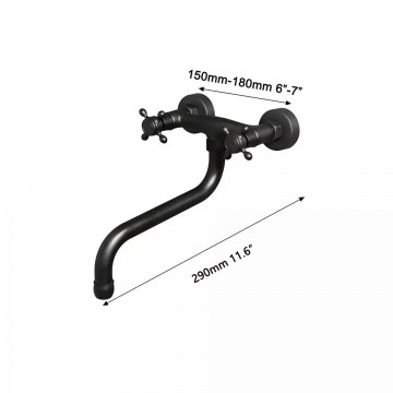 Afmeting zwarte muurkraan met lange uitloop