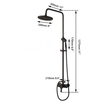 Afmeting zwarte opbouw regendouche stortdouche