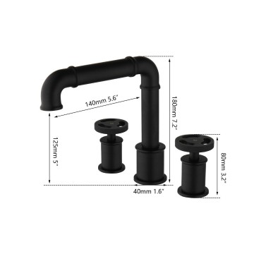 Afmetingen 3 delige zwarte wastafelkraan