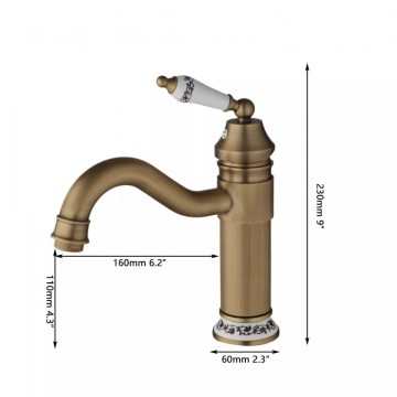Afmetingen bronskleurige mengkraan