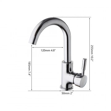 Afmetingen chroom wastafelkraan draaibaar