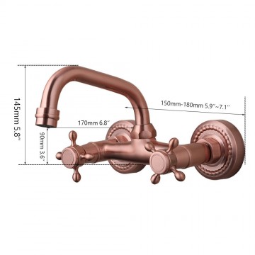 Afmetingen koperkleurige muurkraan