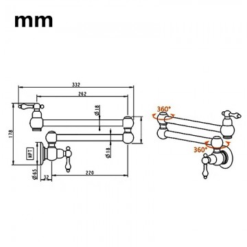 Afmetingen muurkraan landelijke stijl