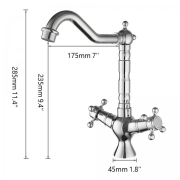 Afmetingen nostalgische chroom kraan