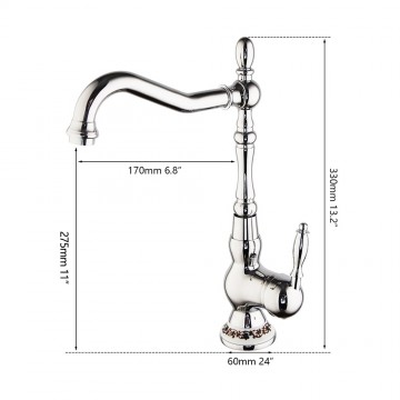 Afmetingen nostalgische chroom wastafelkraan