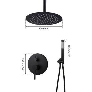 Afmetingen zwarte regendouche plafond aansluiting