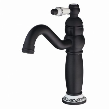 Nostalgische Olie bronzen wastafelkraan klassieke uitvoering met wit keramiek afgewerkte hendel