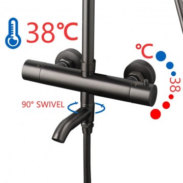 Badkraan gun metal regendouche set