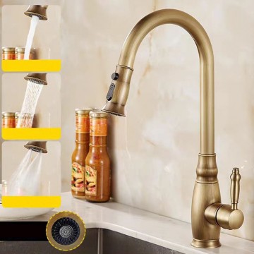Bronskleurige keukenkraan landelijk 3 standen uittrekbaar 1