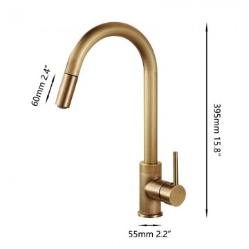 Bronskleurige keukenkraan met uittrekbare sproeikop 1 stand 1