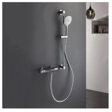 Chroom badkraan thermostatisch met glijstang 1