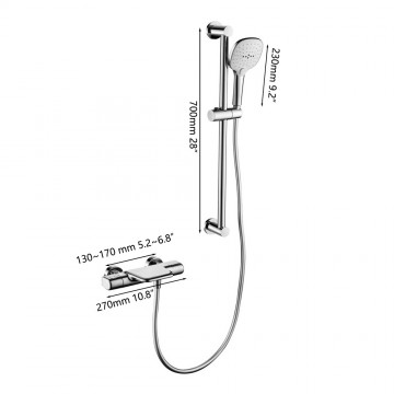 Chroom badkraan thermostatisch met glijstang 2