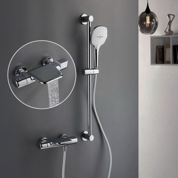 Chroom badkraan thermostatisch met glijstang 3