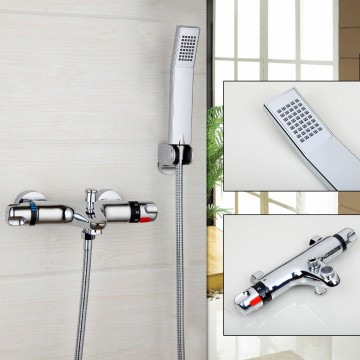 Chroom thermostatische badkraan met handdouche