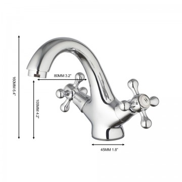 Chroom wastafelkraan afmeting