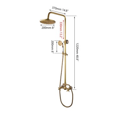 Detail opbouw regendouche bronskleurig model landelijk
