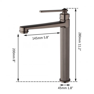 Details gun metal hoog model wastafelkraan