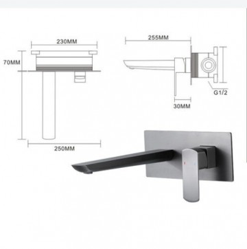Details inbouw gun metal badkraan