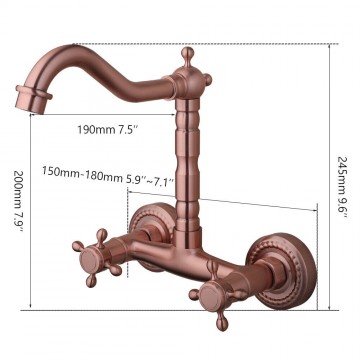 Details koperkleurige messing wastafelkraan