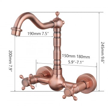 Details nostalgische koperkleurige wastafelkraan