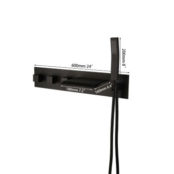 Details zwarte waterval inbouw badkraan