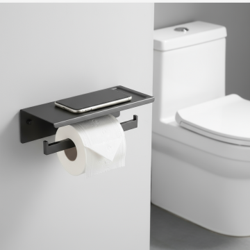 Dubbele wc rolhuder met plankje gun metal 1