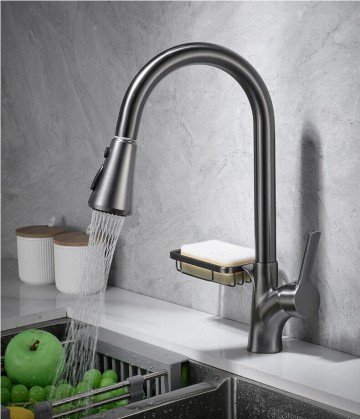 Elegante keukenkraan gun metal met zeepbakje