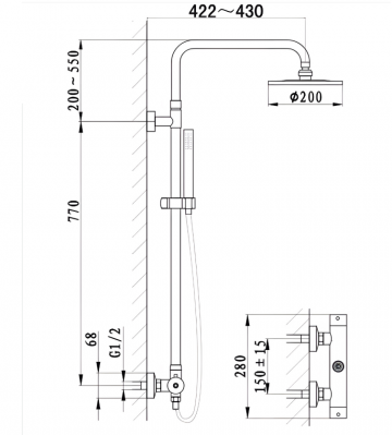 Geborstel nikkel opbouw regendouche thermostatisch 6
