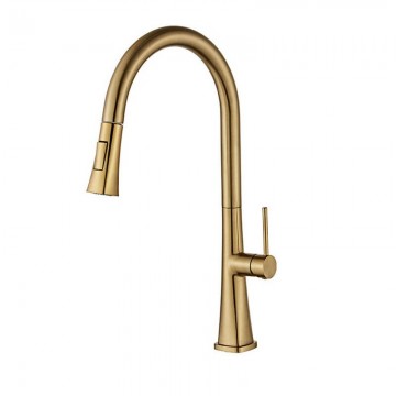 Geborsteld gouden keukenkraan met uittrekbare kop