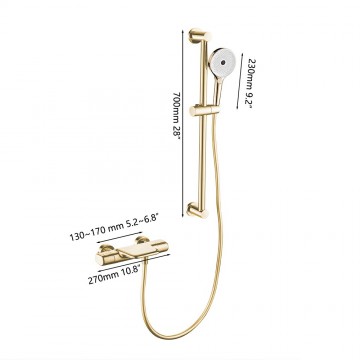 Geborsteld gouden thermostatische badkraan met glijstang 1
