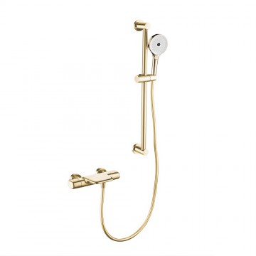Geborsteld gouden thermostatische badkraan met glijstang 2