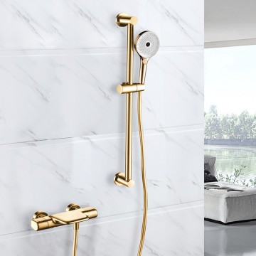 Geborsteld gouden thermostatische badkraan met glijstang 3